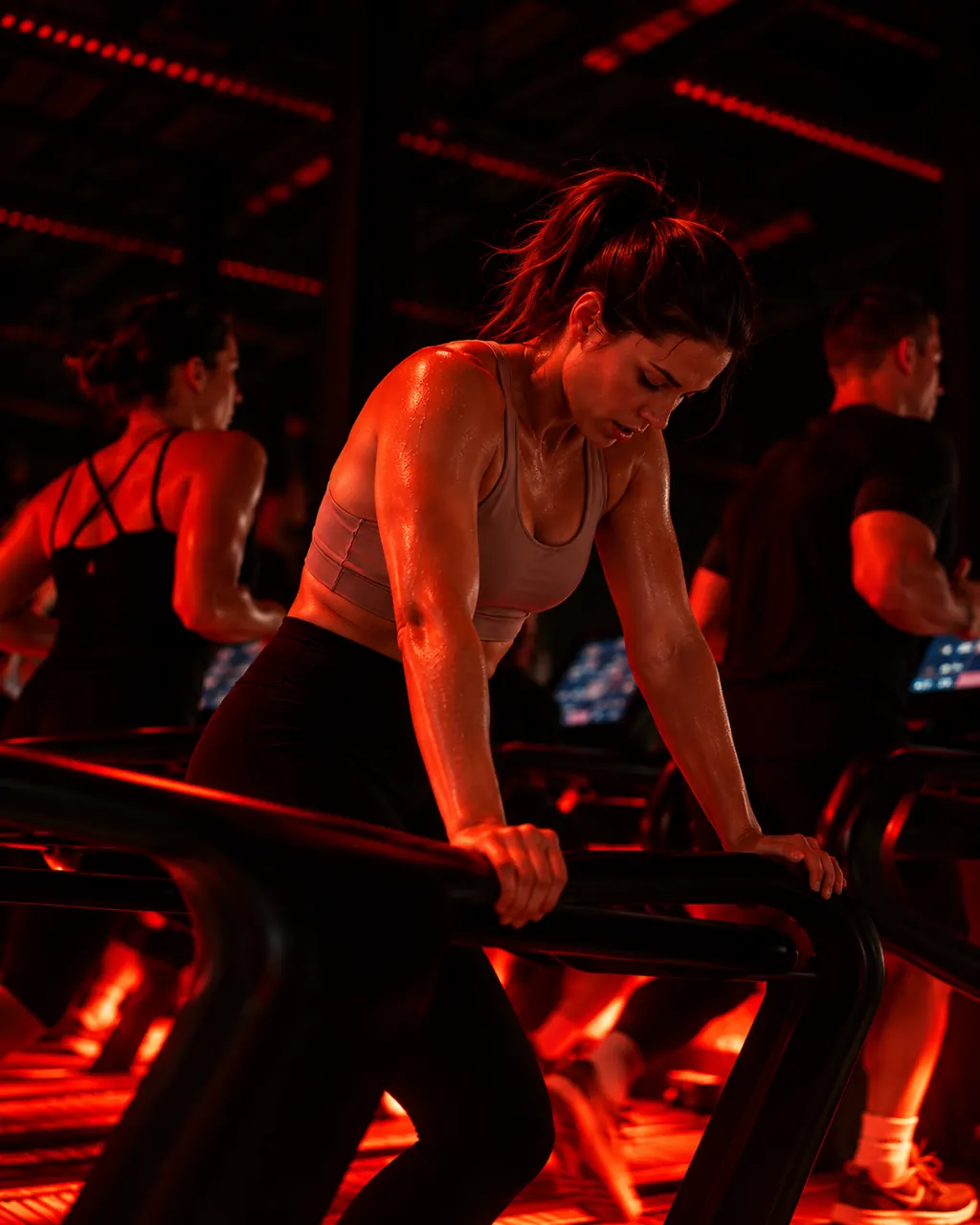 An athlete training on a curved treadmill in a gym